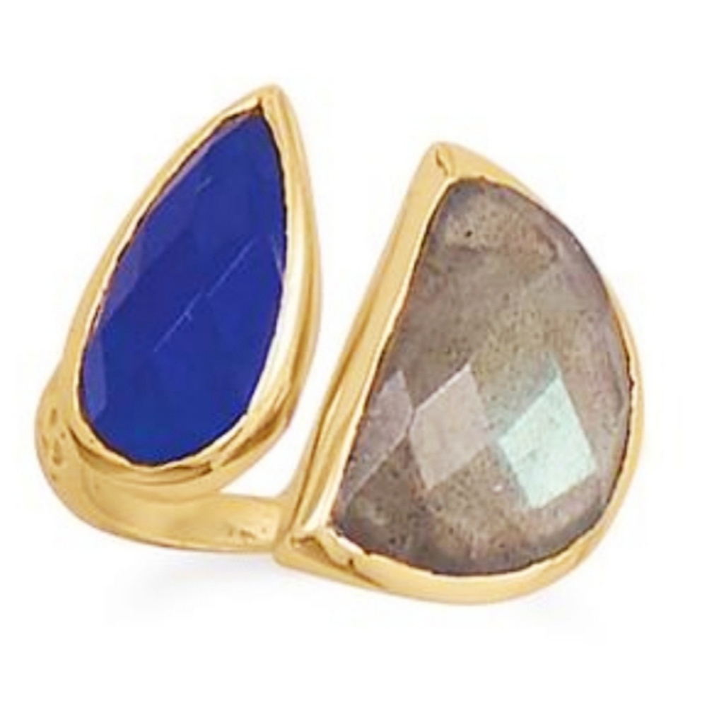 14KT GOLD PLATED LABRADORITE BLUE JADE RING